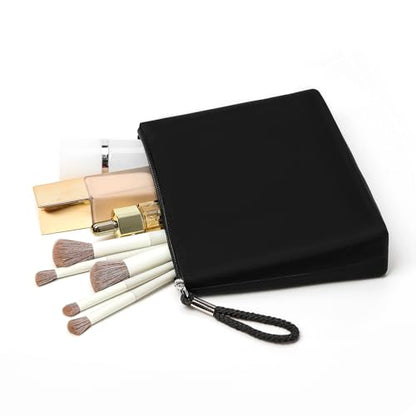 Silicone Makeup Bag for Purse Zipper Cosmetic Pouch Makeup Brush Holder Large Makeup Organizer Silicone Travel Pouch for Women (Black) - color: Black