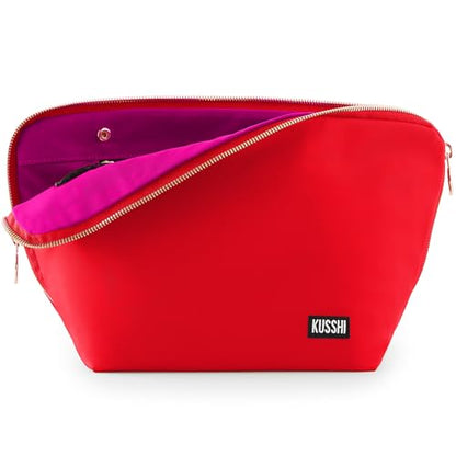 KUSSHI Washable Travel Makeup & Cosmetic Bag - Brush Organizer Sold Separately (Vacationer, Candy Apple Red/Pink) - color: Candy Apple Red/Pink, size: Vacationer (Large) Bag