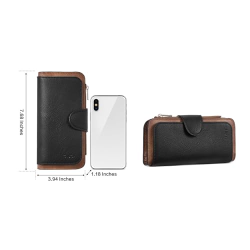 CLUCI RFID Wallet for Women Bifold Wallet with ID Window - color: z Black WIth Brown