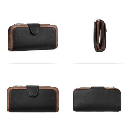 CLUCI RFID Wallet for Women Bifold Wallet with ID Window - color: z Black WIth Brown
