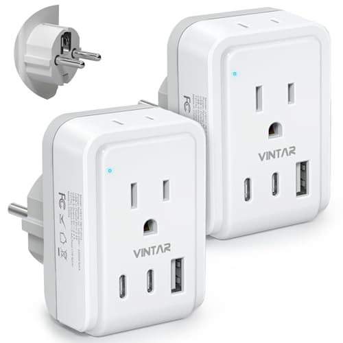 VINTAR Type E F Plug Adapter, 2 Pack Power Adapter for France Germany - style: Type E/F - Germany France