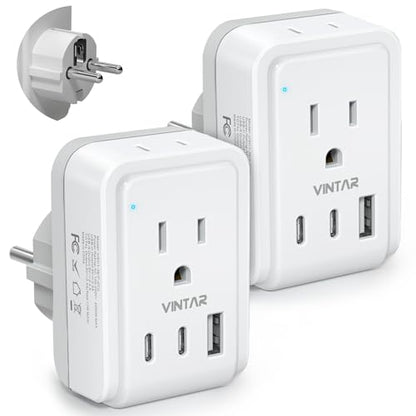 VINTAR Type E F Plug Adapter, 2 Pack Power Adapter for France Germany - style: Type E/F - Germany France