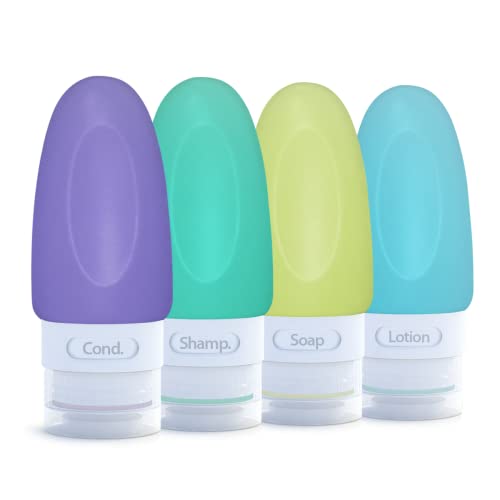 Dot&Dot Leak Proof Travel Bottles - Tubes for Liquid TSA Approved 1oz Silicone Toiletries Travel Shampoo & Conditioner Containers with Labels - color: 4pc 1.25 oz - Purple/Green/Yellow/Blue