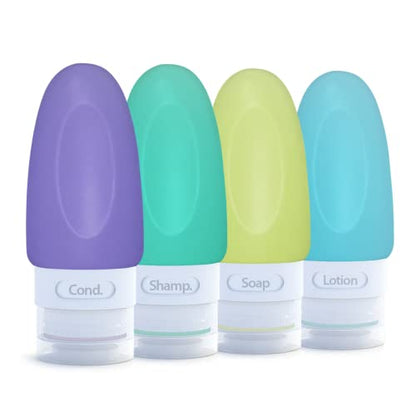 Dot&Dot Leak Proof Travel Bottles - Tubes for Liquid TSA Approved 1oz Silicone Toiletries Travel Shampoo & Conditioner Containers with Labels - color: 4pc 1.25 oz - Purple/Green/Yellow/Blue