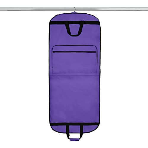 Dalix 60" Foldable Garment Bag Suits Cover Dresses w Front Pocket - color: Purple