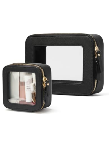 Popvibe Clear Makeup Bag with Zipper, Set of 2, Mini and Medium, Black - color: Black, style: Mini & Medium