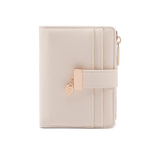 Pomelo Best Wallet Women Bifold Leather Wallets for Women Credit Card Holder with ID Window Zipper Coin Pocket Pudding White - color: Pudding White
