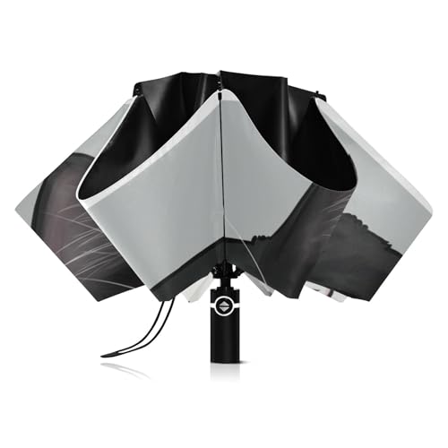 JIPONI Windproof Travel Umbrellas 01 - Large Compact Umbrella for Rain & Sun, Automatic Anti-UV Protection and Light Folding for Backpack & Car - color: Cat