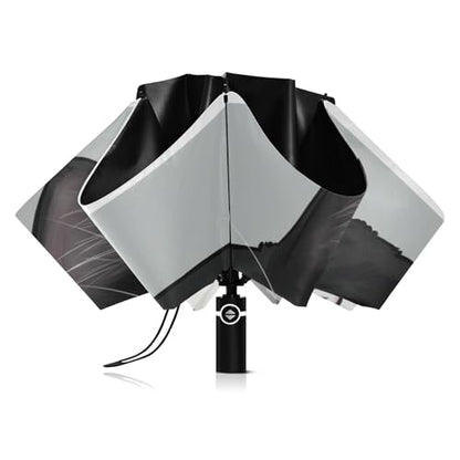 JIPONI Windproof Travel Umbrellas 01 - Large Compact Umbrella for Rain & Sun, Automatic Anti-UV Protection and Light Folding for Backpack & Car - color: Cat