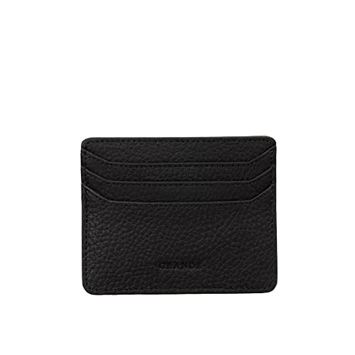 grande 3633 Genuine Leather Card Holder For Women and Men Super Slim Minimalist Small Snap Wallet (Black) - color: Black