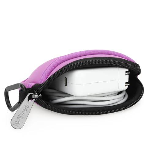E-Tree Small Soft Neoprene Zipper Pouch with Carabiner Clip,Tech Bag Pink - color: Pink