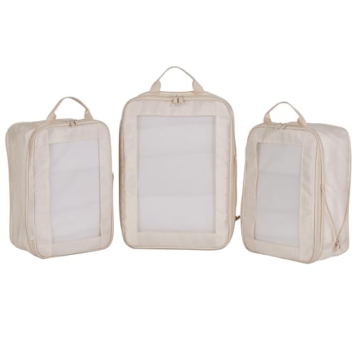 G-FORCE 3PC Compression Mesh Mid-Rectangular Packing Cube Set Stone Color | Space Saver Travel Organizer | Luggage Compression Cubes - color: Stone - 3 PCs