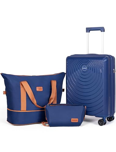 CONCEPTEN Luggage Sets 3 Piece, PP Hardshell Suitcases Set with Wheels - color: Dark Blue, size: 3 Piece Sets (21/Db/Tb)