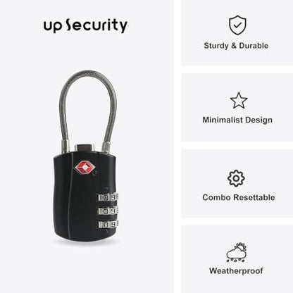 TSA Locks for Luggage, Small Padlock Combination with Cable, Luggage Locks TSA Approved, Combo Padlock with Code, for Travel Suitcase, Gym Locker, Gun Case, Backpack Zipper (Black+Black) - color: Black+Black