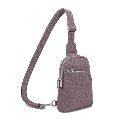 Nylon Crossbody Sling Bags for Women Small Cross Body Fanny Pack - color: Grey Leopard