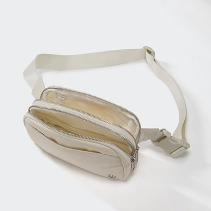 Pander Nylon Fanny Pack Belt Bag for Women with 5 Zipper Pockets - color: White Opal