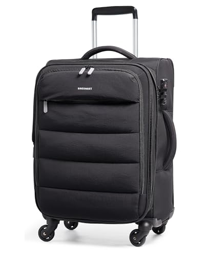 BAGSMART 20 Inch Soft Carry On Suitcase with Wheels, Black - color: Black, size: 20-inch