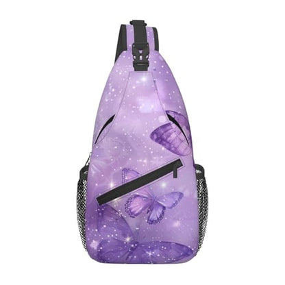 SUPLUCHOM Sling Bag Butterfly Purple Pastel Hiking Daypack Crossbody Shoulder Backpack Travel Chest Pack for Men Women - color: B014