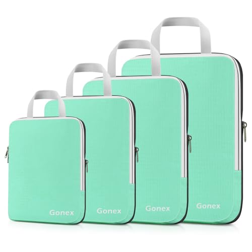 Gonex Compression Packing Cubes, 4-Piece Expandable Travel Organizers - color: 4-Mint Green, size: 4 Set