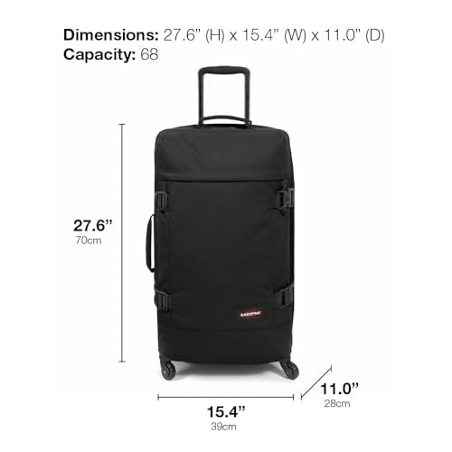 EASTPAK TRANS4 M – 68L Medium Checked Luggage Bag, Two Compartments, TSA Lock, 360° Spinner Wheels, and Telescopic Handle, Black - color: Black, size: 68 Liter Checked Bag
