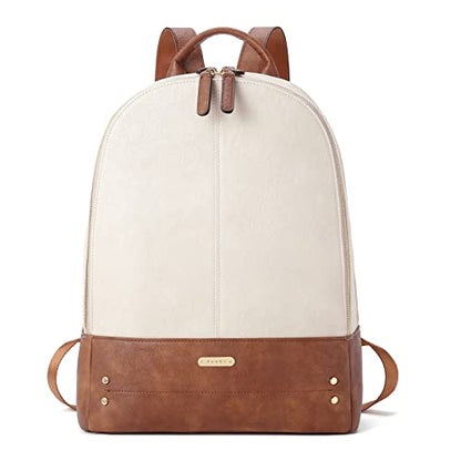 CLUCI Leather Backpack for Women 15.6 inch Laptop Bag Business Work Daypack - color: White With Brown