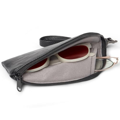 Bukere Double Eyeglass Glasses Case, Soft PU Leather Dual Travel Sunglasses Organizer Pouch Bag with Zipper for Men Women - color: Black