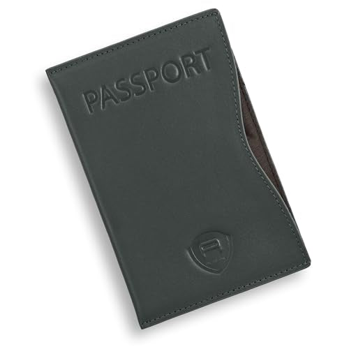 Alban RFID Passport Holder for Women & Men, Genuine Leather Passport Cover - color: Grey