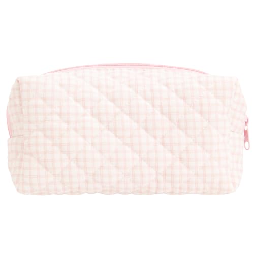 PAZIMIIK Small Quilted Makeup Bag,Zipper Cosmetic Pouch,Gingham Pink - color: Gingham Pink