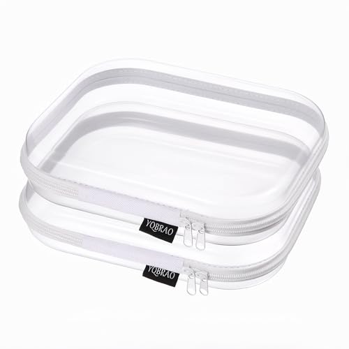 YQBRAO 2-Piece Medium Clear Hard Shell Zipper Case Set, White - color: White, size: MM