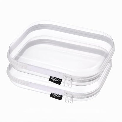YQBRAO 2-Piece Medium Clear Hard Shell Zipper Case Set, White - color: White, size: MM