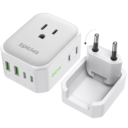 EPICKA PD 20W European Type C Travel Adapter, 2USB-A/2USB-C - style: Type C-for most Europe(White)