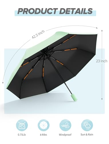 Yoobure Travel Compact Umbrellas for Rain, UV Umbrella for Sun Protection - color: Green-Just 1pc