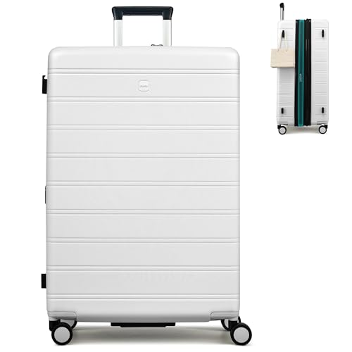 MILADA 28-Inch Large Hardside Expandable Checked Luggage Suitcase, White - color: White, size: Checked Large 28 inch