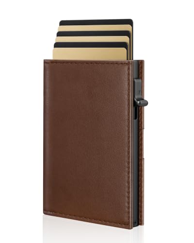 RFID Wallet for Men Minimalist Slim Smart Pop Up Credit Card Holder - color: Brown