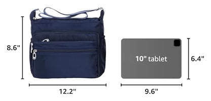 Crossbody Bag for Women Waterproof Shoulder Bag Multi Pockets Nylon Purse - color: Navyblue-s
