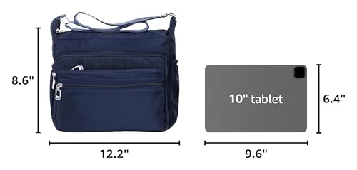 Crossbody Bag for Women Waterproof Shoulder Bag Multi Pockets Nylon Purse - color: Navyblue-s