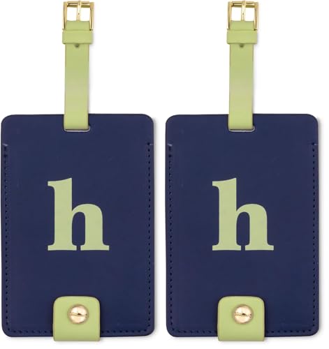 Kate Spade New York Leatherette Luggage Tag with Secure Strap, Colorful Suitcase Identifier for Travel, Monogram Bag Tag ID (H) (Pack of 2) - color: H, size: 4.375 inches x 3.125 inches (Pack of 2)