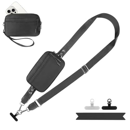 YFWE Clip and Go Strap for Phone with Wallet Crossbody, Adjustable Phone Lanyard with Detachable RFID Wristlet Wallet, Black (L) - color: Black, size: Large