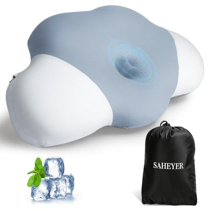 SAHEYER Memory Foam Camping Pillow, Upgraded Lengthened Travel Pillows for Sleeping, Cervical Neck Support Camping Gear Accessories - Small Pillow Travel Essentials for Sleep, Backpack, Hammock, Grey