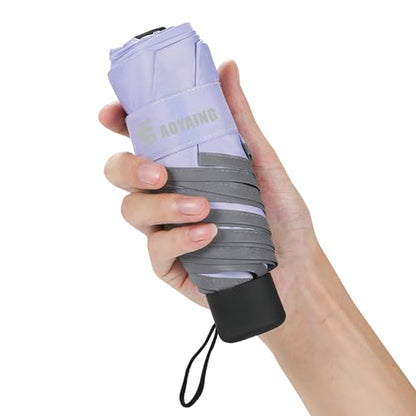 GAOYAING Compact Travel Umbrella with Reflective Safety Strips (300ft Visibility) - Ultra Portable 6.9" Folded Windproof Rain & Sun Umbrella UPF 50+ for Men Women - color: Purple