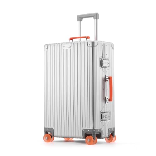 All Aluminum Carry On Luggage with Spinner Wheels, 20 Inch Silver | Zipperless Hard Shell Suitcase with Jelly Wheels, TSA Lock, Leather Handle, Lightweight Luggage for Travel or Business Trip - color: silver, size: 20IN