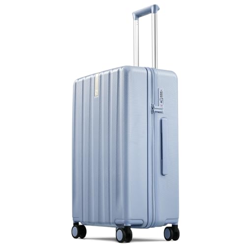 Hanke Upgraded Elite 24 Inch Checked Luggage,PC Hard Shell Suitcases with Wheels, TSA Lock, Explosion-Proof Zipper Suitcase for Business Travel Men & Women,Mist Blue - color: Mist Blue, size: 24 Inch