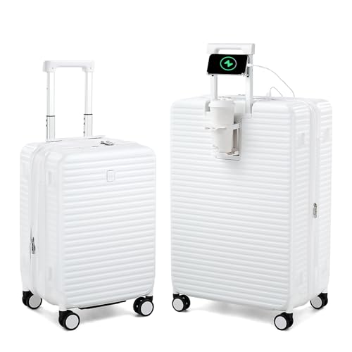 HanTrip 20"/28" Expandable Luggage Sets 2 Piece Hard Shell Suitcases, White - color: White, size: Expandable 2-Piece Set(20/28)