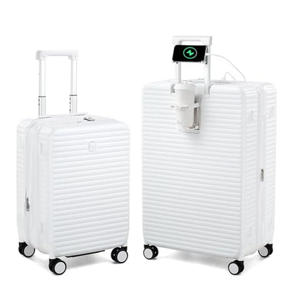 HanTrip 20"/28" Expandable Luggage Sets 2 Piece Hard Shell Suitcases, White - color: White, size: Expandable 2-Piece Set(20/28)
