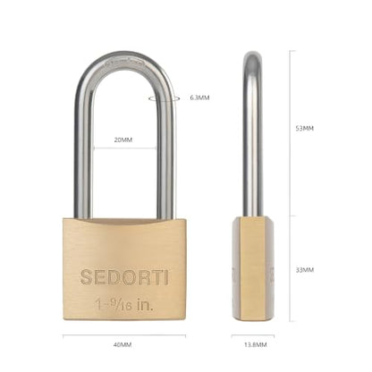 SEDORTI Weatherproof Padlock with Stainless Steel 304 Long Shackle and Solid Brass Body, 1-9/16 in. Wide, 8 Padlocks Keyed Alike, Marine Grade Rustproof Lock for Outdoors Use YNBSP840 - color: YNBSP840