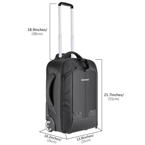 Neewer 2-in-1 Rolling Camera Bag Backpack Suitcase Style Convertible with Double Handle, Shockproof Trolley Case with Removable Padded for SLR/DSLR Cameras Tripod Lenses (Black/Red) - style: Nw3300-r