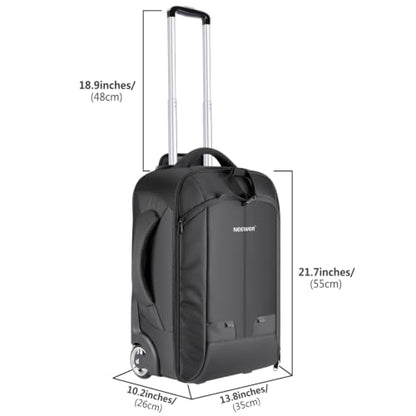 Neewer 2-in-1 Rolling Camera Bag Backpack Suitcase Style Convertible with Double Handle, Shockproof Trolley Case with Removable Padded for SLR/DSLR Cameras Tripod Lenses (Black/Red) - style: Nw3300-r