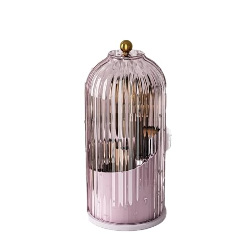 GAXmi Makeup Brush Holder with Lid Rotating Cosmetic Organizer, Pink-Purple - color: Pink-Purple