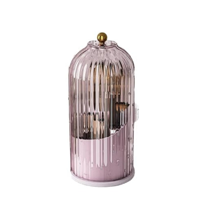 GAXmi Makeup Brush Holder with Lid Rotating Cosmetic Organizer, Pink-Purple - color: Pink-Purple