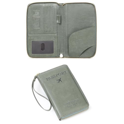 Leather RFID Blocking Passport Holder Travel Wallet, Passport Cover/Travel Wallet for Women/Men with - color: Grass Green